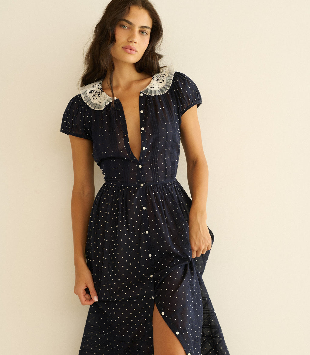 Amérie Dress in Navy Flock Dot - view 4