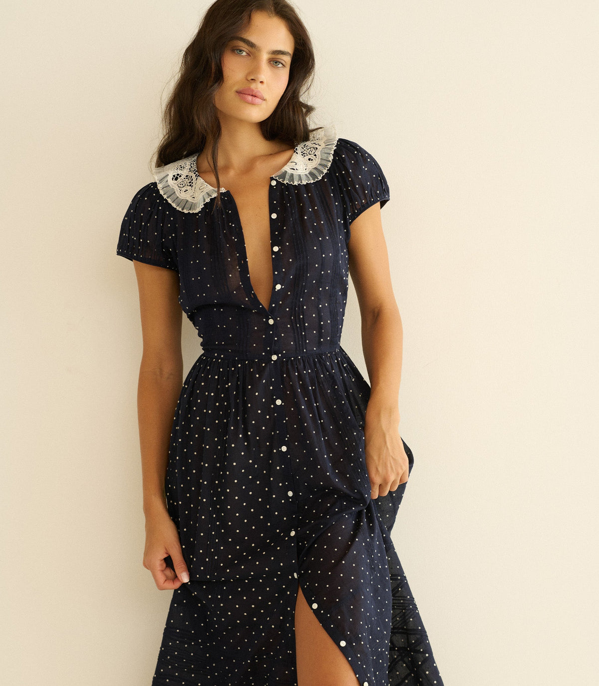 Amérie Dress in Navy Flock Dot - view 4
