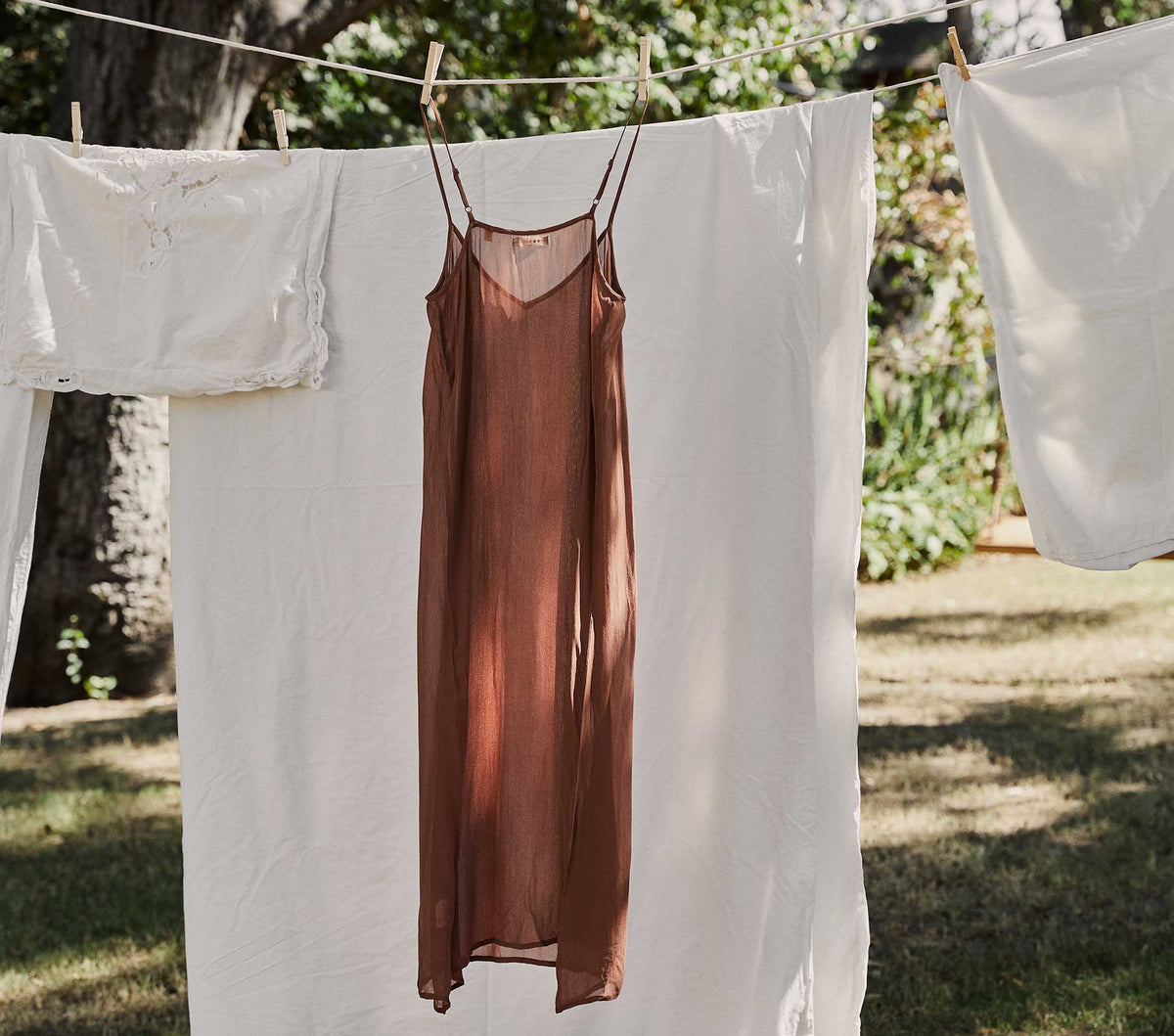 Long Deep V-Neck Slip in Carob - view 1