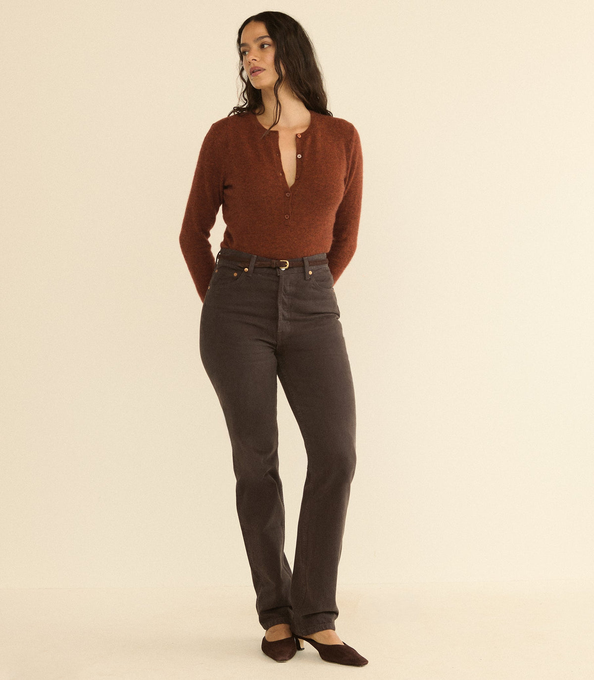 Heath Cashmere Henley in Ember - view 5