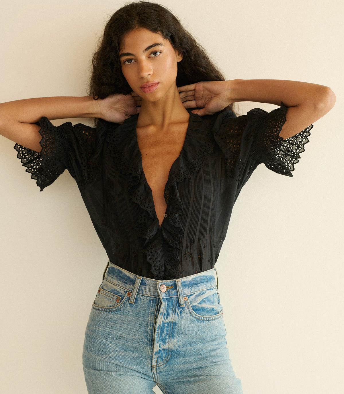 Henri Top in Black Eyelet - view 2