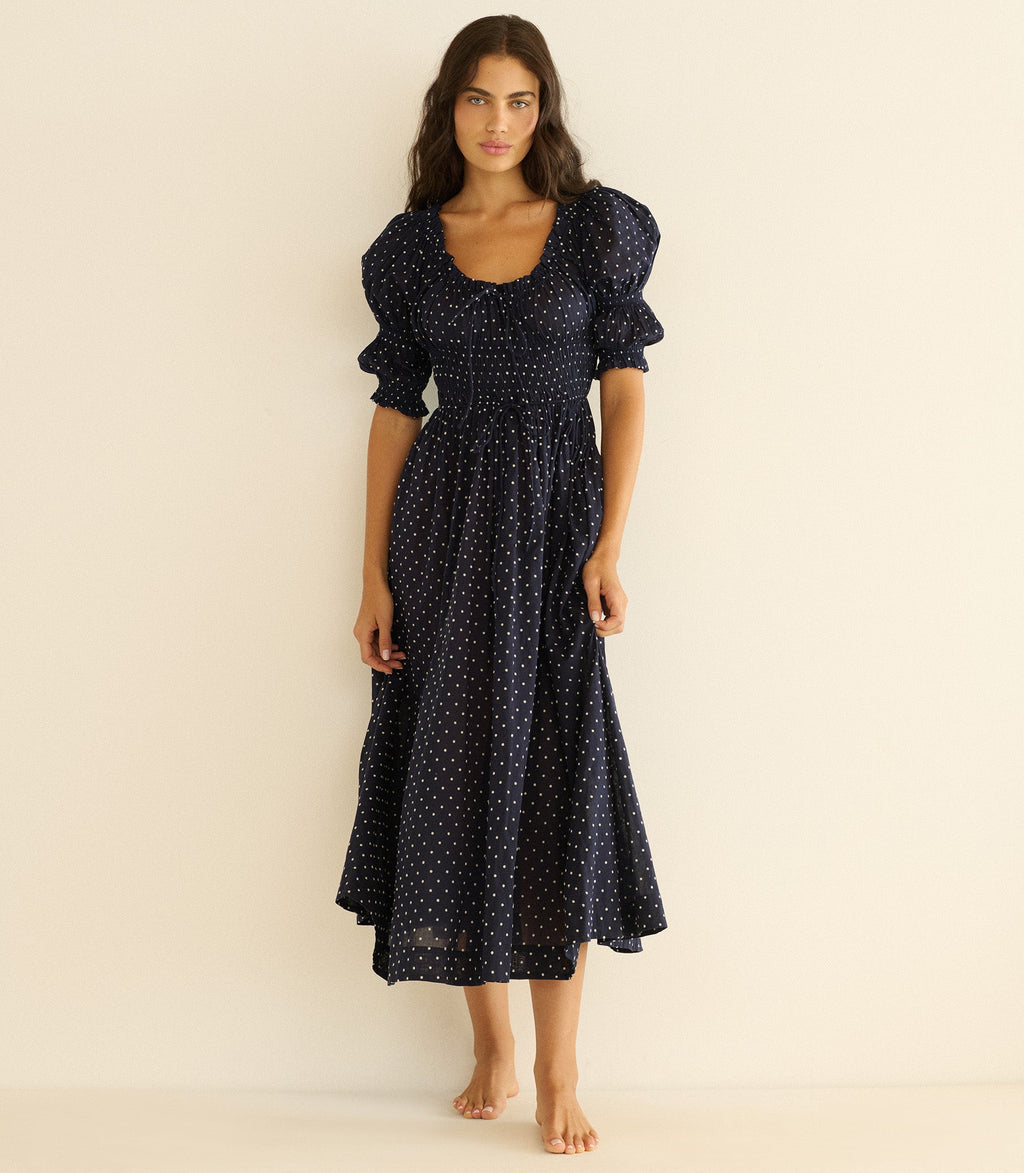 Ischia Dress in Navy Flock Dot - view 4
