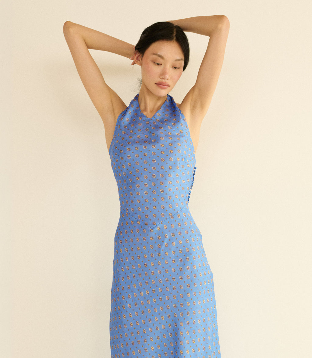 Noemie Dress in Periwinkle Cadiz Foulard - view 3