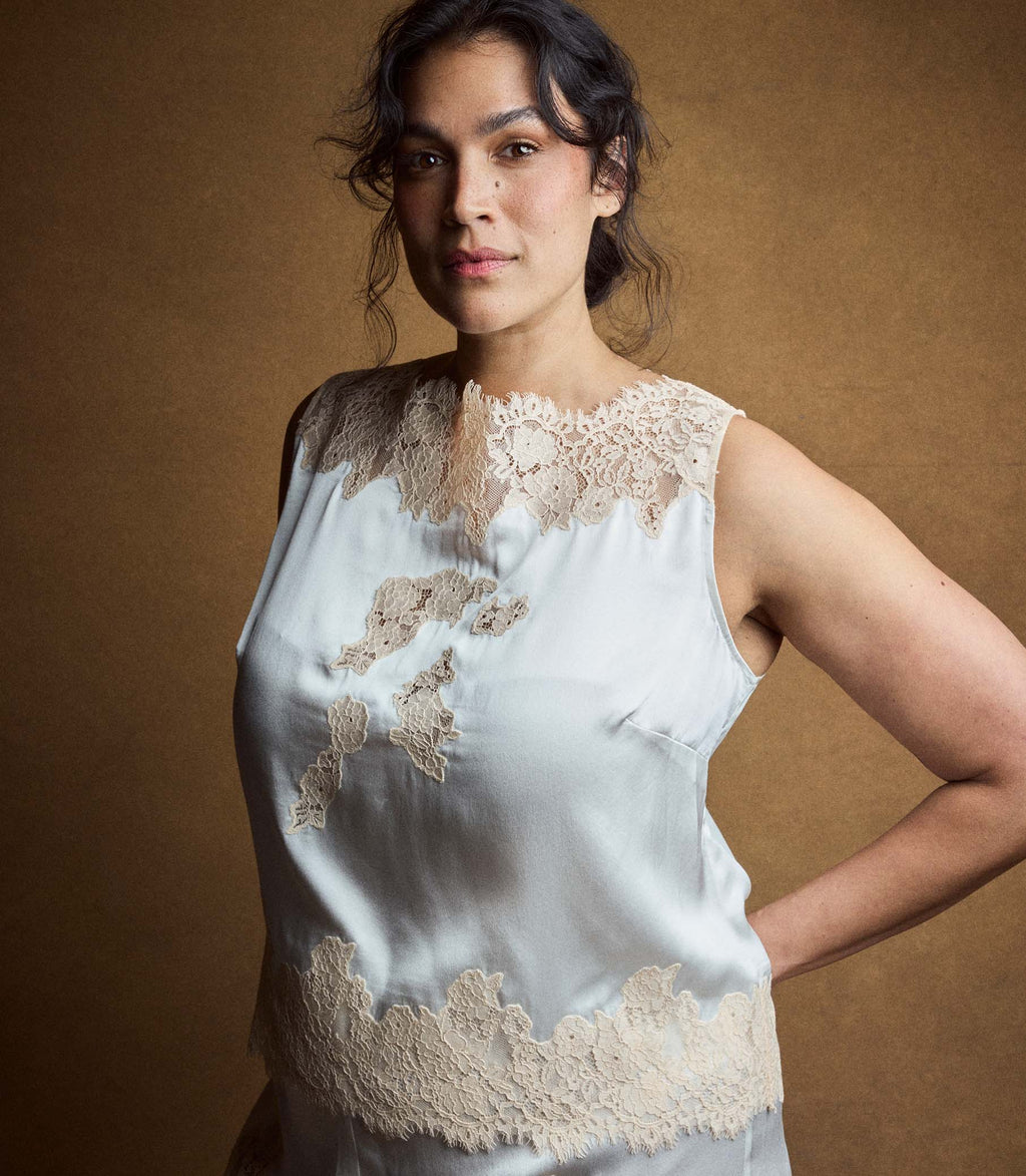 Viviane Top in Salt and Peach Lace - view 7